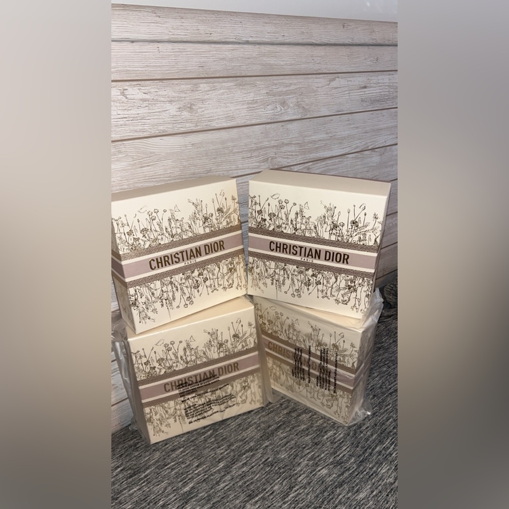 Four Christian Dior Decorative Gift Boxes - Floral Cream & Brown Set